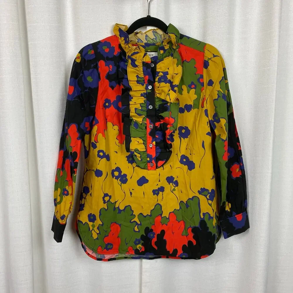 J.Crew Collection Cotton Ratti Melting Floral Ruffle Front Blouse Sz.S NWT